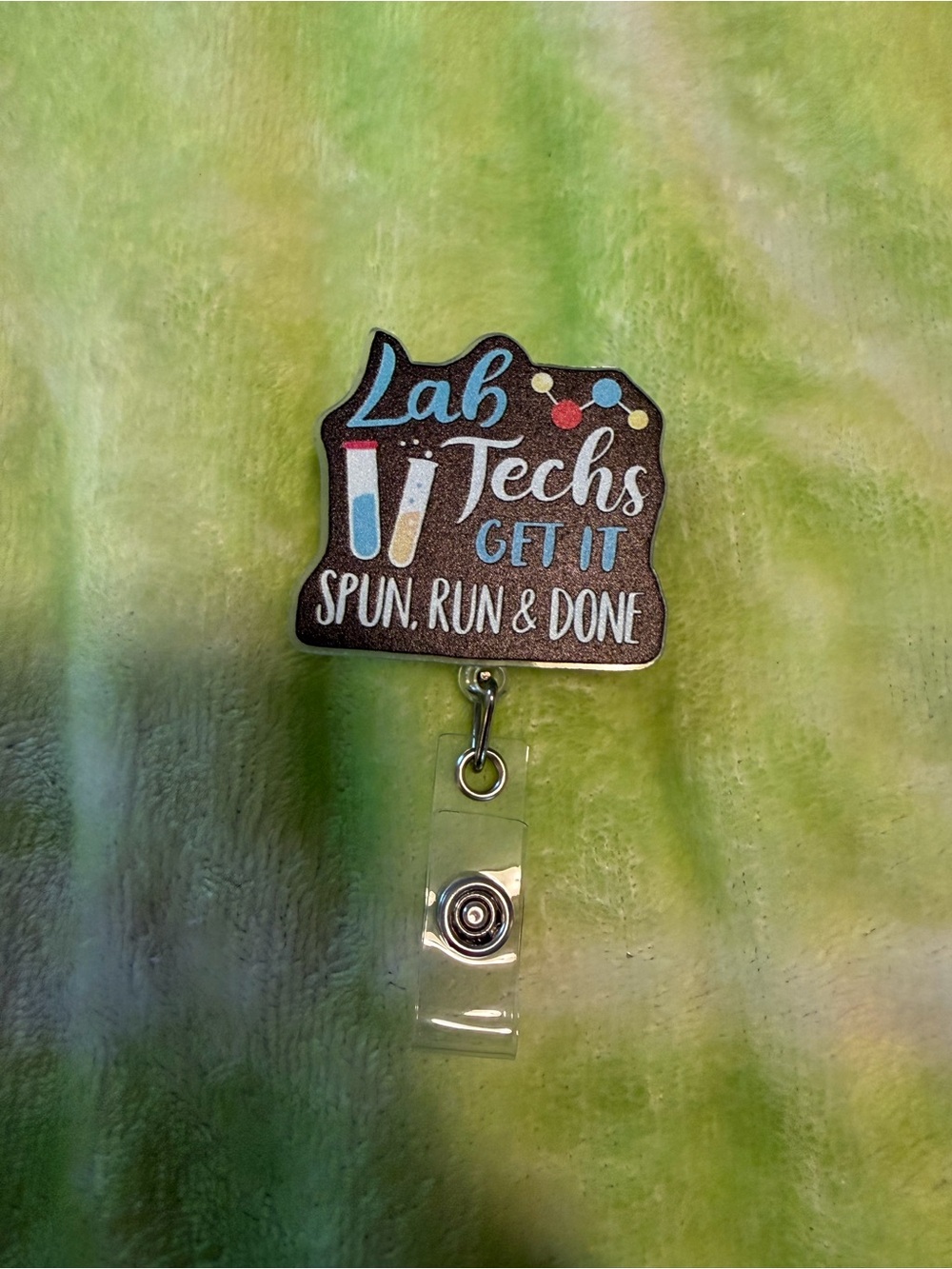 Lab Techs Badge Reel - Blue, White & Black Retractable ID Holder